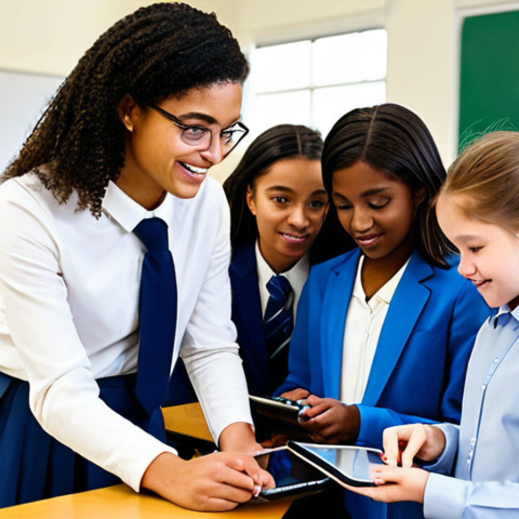 AI in Education**

"A diverse group of fully clothed students are collaboratively using AI-powered tablets in a bright, modern classroom, appropriate attire, safe for work, perfect anatomy, natural proportions, family-friendly, professional educational setting, showcasing personalized learning experiences, well-formed hands, proper finger count, teacher assisting in the background, positive and encouraging atmosphere."

**