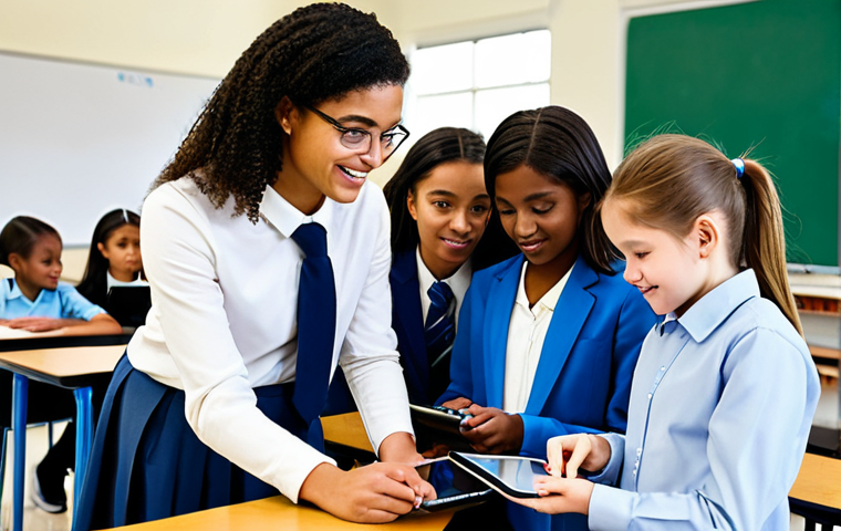 AI in Education**
"A diverse group of fully clothed students are collaboratively using AI-powered tablets in a bright, modern classroom, appropriate attire, safe for work, perfect anatomy, natural proportions, family-friendly, professional educational setting, showcasing personalized learning experiences, well-formed hands, proper finger count, teacher assisting in the background, positive and encouraging atmosphere."
**