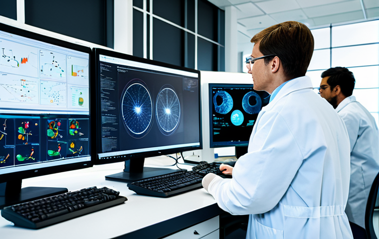 AI 진단 시스템의 의료 기관에서의 적용 사례 - AI-Assisted Diagnosis**

"A modern hospital room with a doctor in a lab coat reviewing a medical sca...