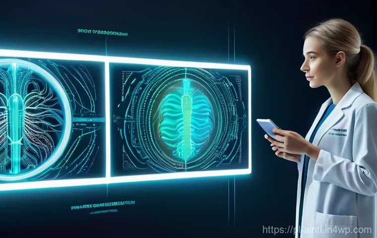 AI 진단 시스템의 기계 학습 알고리즘 - **Prompt:** A group of diverse Polish medical professionals, including doctors and radiologists, in ...
