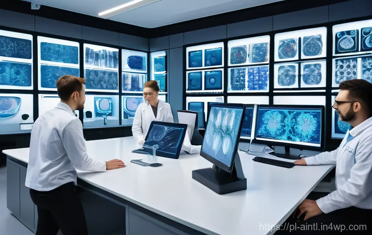 AI 진단 시스템의 기계 학습 알고리즘 - **Prompt:** A visually stunning, futuristic scene illustrating personalized medicine through big dat...