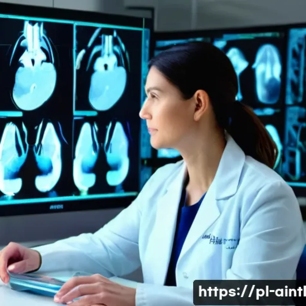 AI 진단 시스템의 기술적 진화 단계 - **Prompt:** A serene, brightly lit modern hospital radiology department. A female radiologist, appea...