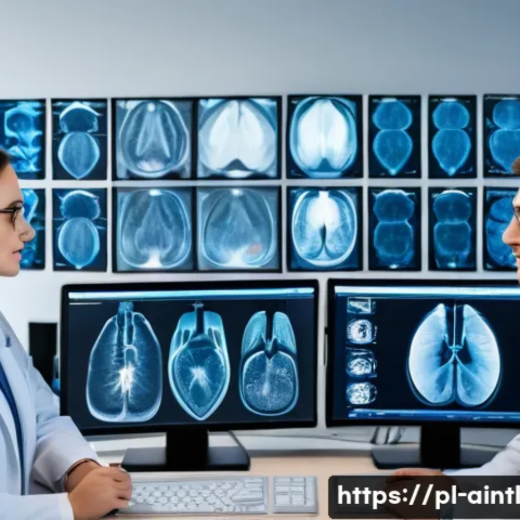 AI 진단 시스템의 다국적 기업 사례 분석 - A modern medical diagnostic laboratory in Poland featuring advanced AI-powered imaging systems; a di...