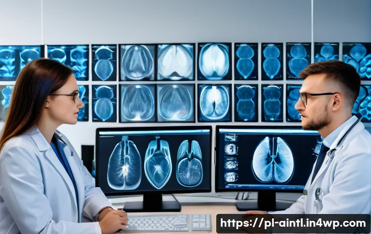 AI 진단 시스템의 다국적 기업 사례 분석 - A modern medical diagnostic laboratory in Poland featuring advanced AI-powered imaging systems; a di...