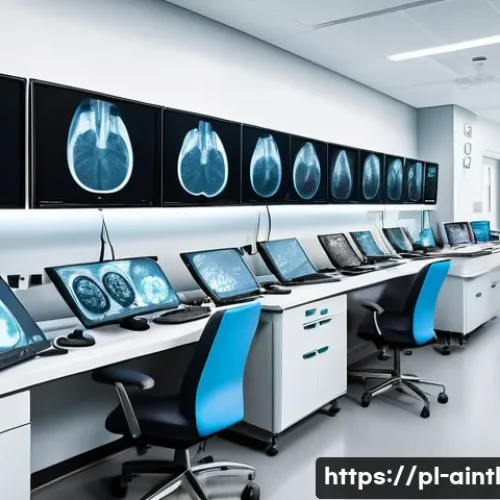 Home 33 AI 진단 시스템의 혁신적 사례 탐구 - A modern radiology laboratory scene in a Polish hospital, showcasing a diverse group of medical prof...