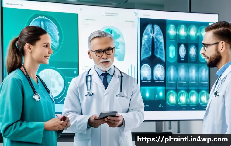 AI 진단 시스템의 지속 가능성 평가 - A modern Polish hospital scene showcasing advanced AI integration in medical diagnostics: a diverse ...